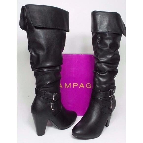 Rampage Ellesandra Faux Leather Knee High Boot BLACK Smooth Size 8 M, side Zip - Picture 1 of 16